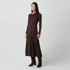Theory Twist Neck Midi Dress In Crepe Jersey In Brown