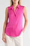 Theory Tanelis Sleeveless Silk Button-up Shirt In Pink