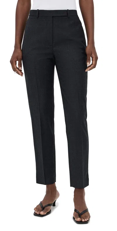 Theory High Waist Taper Leg Virign Wool Pants In New Charcoal Melange