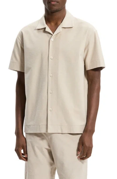 Theory Soft Terry Collar Shirt Warm Silver Cloud In Neutral
