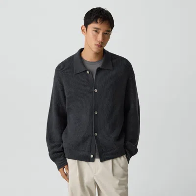 Theory Textured Cardigan In Cotton Silk Slub In Black