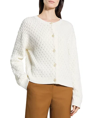 Theory Textured Crewneck Cardigan In White