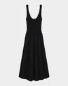 Theory Scoop Neckline Midi Dress With Flared Skirt In Black