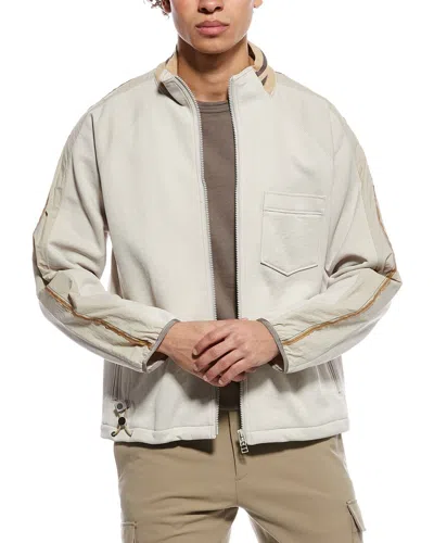 Theory Textured Knit Mixed Media Jacket In Neutral