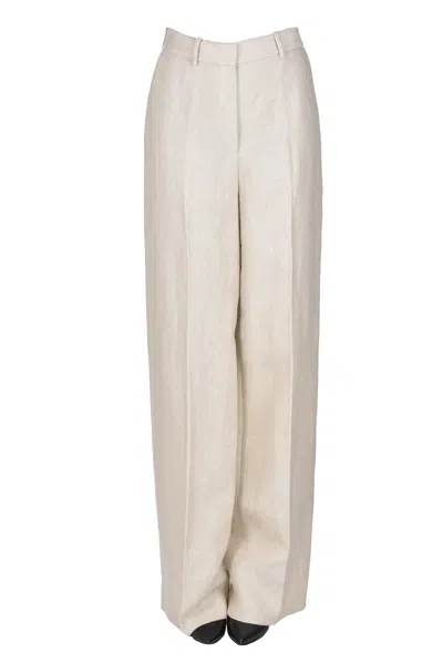 Theory Textured Linen Trousers In Beige