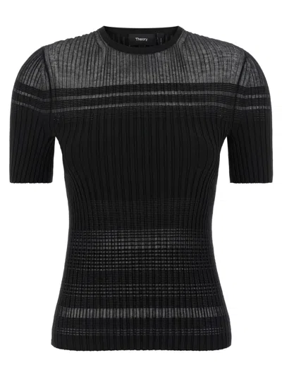 THEORY THEORY TEXTURED RIBBED T-SHIRT WITH STRETCH BLEND