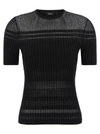 THEORY TEXTURED RIBBED T-SHIRT WITH STRETCH BLEND