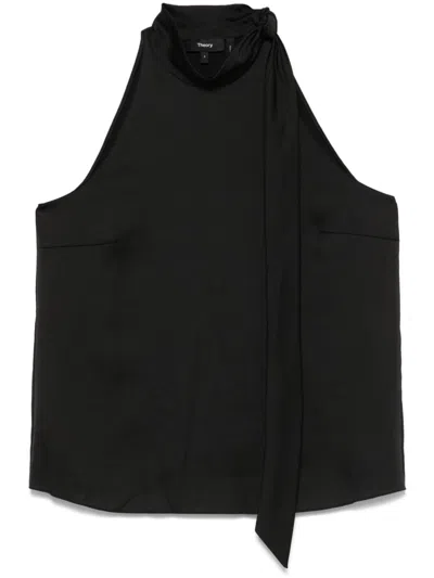 THEORY TEXTURED-SATIN HALTER TOP
