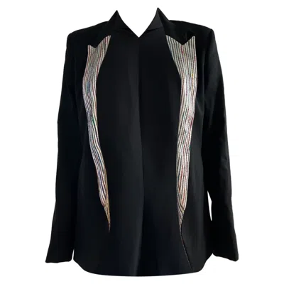 Theory Theyskens'  Stripe Detail Open Blazer In Black Wool