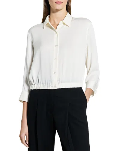 Theory Three Quarter Sleeve Silk Shirt In White