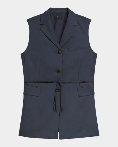 Theory Three-button Slash Vest In Nocturnal Navy