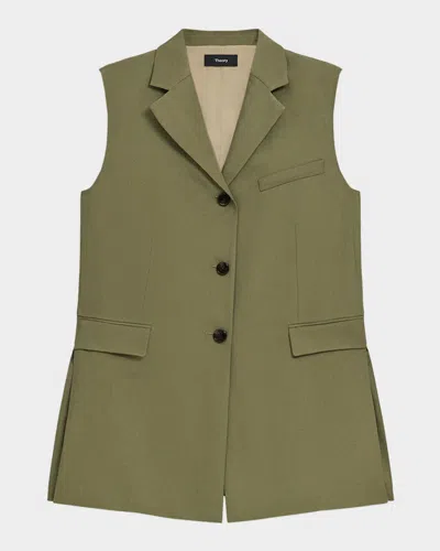Theory Three-button Vest In Forest Moss
