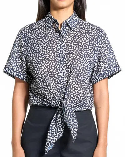 Theory Tie Front Button Down Shirt In Navy In Blue