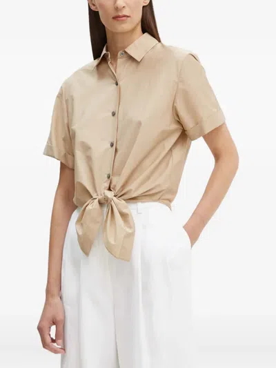 Theory Tie-front Buttoned Shirt In Neutral