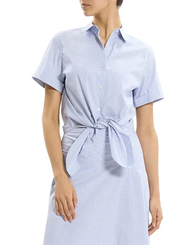 Theory Tie Front Short Sleeve Shirt In Multi