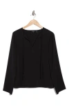Theory Tie Neck Long Sleeve Silk Georgette Top In Black