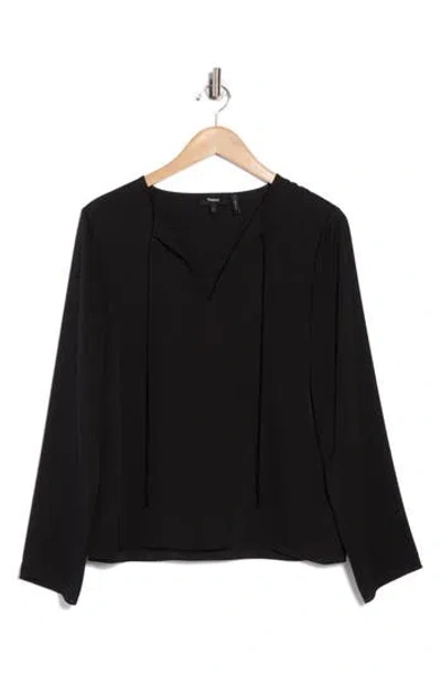 Theory Tie Neck Long Sleeve Silk Georgette Top In Black