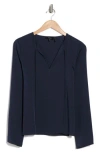 Theory Tie Neck Long Sleeve Silk Georgette Top In Blue