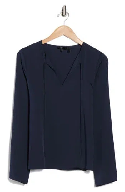 Theory Tie Neck Long Sleeve Silk Georgette Top In Blue