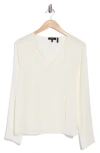 Theory Tie Neck Long Sleeve Silk Georgette Top In Neutral