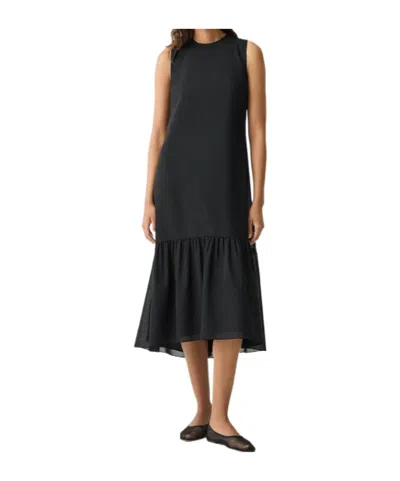 Theory Tie-neck Midi Dress In Lightweight Wool In Black