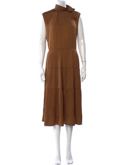 Pre-owned Theory Tie Neck Midi Length Dress In Brown
