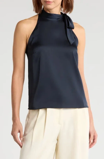 Theory Womens Nocturne Navy Side Tie Sleeveless Woven Top