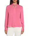 Theory Tie Neck Silk Blouse In Bright Pink