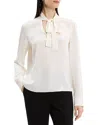 Theory Open Neck Silk Tie Blouse In Ivory