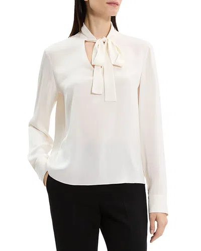Theory Tie Neck Silk Blouse In Ivory