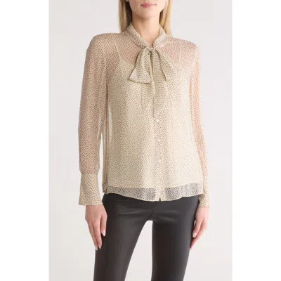 Theory Tie Neck Silk Button-up Shirt In Beige