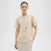 Theory Tie Neck Silk Shirt In Champagne