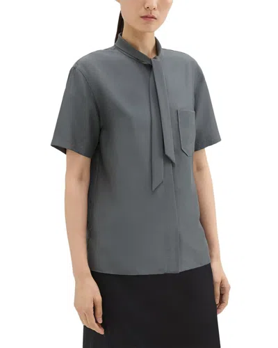 Theory Tie Neck Silk Shirt In Green