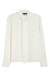Theory Open Neck Silk Tie Blouse In Ivory