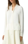 Theory Open Neck Silk Tie Blouse In White
