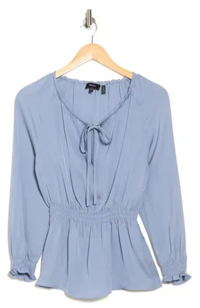 Theory Tie Neck Smocked Silk Top In Blue
