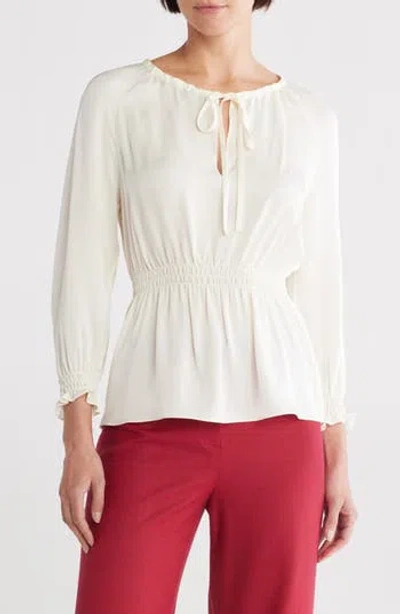 Theory Tie Neck Smocked Silk Top In White