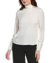 Theory Tie Turtleneck Silk Blouse In White
