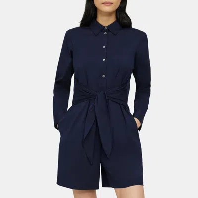 Theory Tie Waist Romper In Stretch Cotton In New Navy