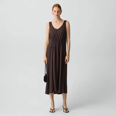 Theory Tie-waist Tank Dress In Washed Twill In Brown