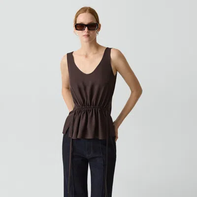 Theory Tie-waist Tank Top In Washed Twill In Brown