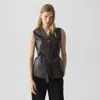 Theory Tie Waist Vest In Sleek Leather In Gold