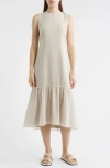 Theory Sleeveless Wool Blend Midi Dress In Sand
