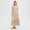 Theory Sleeveless Square-neck Tiered Poplin Midi Dress In Soft Gold
