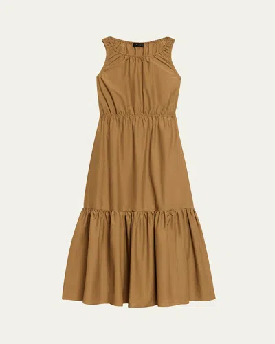 Theory Tiered Sleeveless Gathered Dress In Brown
