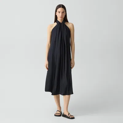 Theory Tie-waist Tank Dress In Washed Twill In Black