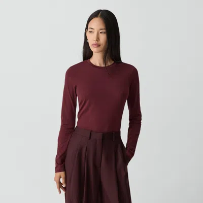 Theory Tiny Long-sleeve Tee In Organic Cotton In Burgundy