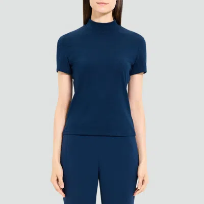 Theory Tiny Turtleneck Tee In Organic Cotton In Blue