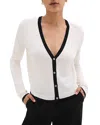 Theory Contrast Trim Wool Blend Cardigan In Ivory/black