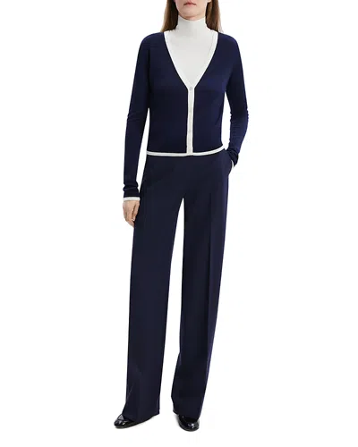 Theory Tipped Cardigan In Navy/ivory